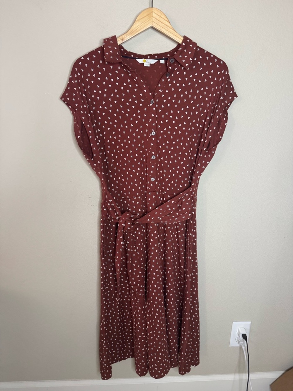 Boden Button Front Shirt Dress Tie Waist Nursing Friendly US 14